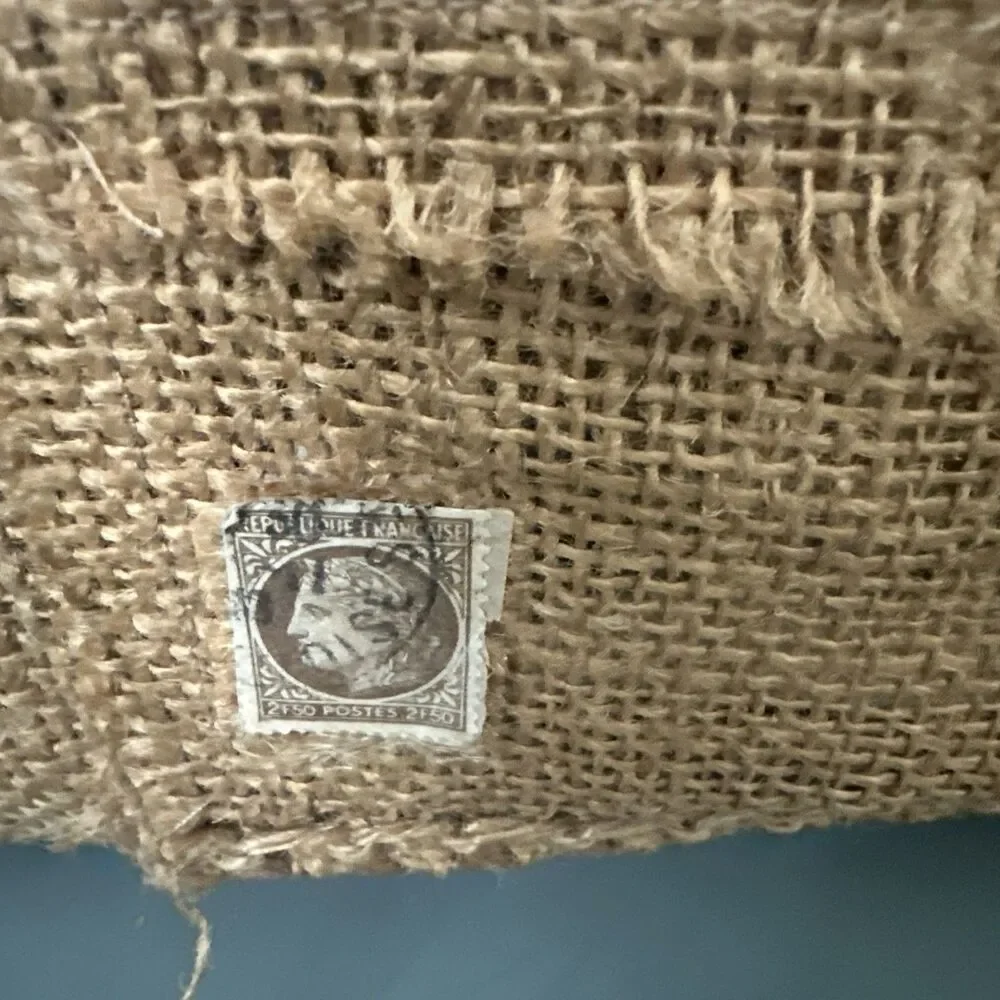 Vintage Burlap Pillow Organza Ruffles  Handwritten Letter Shabby Chic Farmhouse
